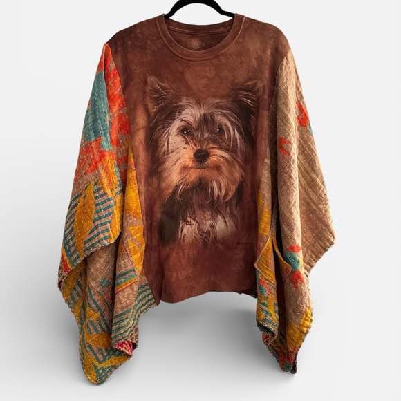 Handmade Tops - Brown Dog Print Poncho Top - Women